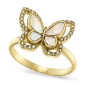 Gold-Plate Pavé & Mother-of-Pearl Butterfly Ring