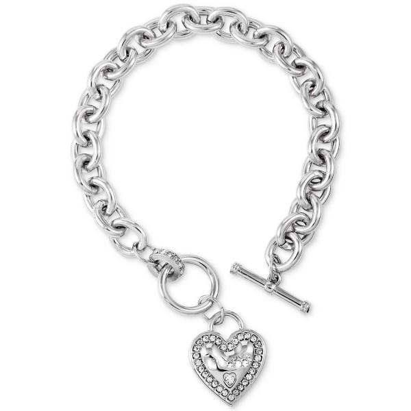 Silver-Tone Pavé Logo Heart Link Bracelet