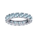 Created Light Blue Spinel Princess Cut Eternity Band in Rhodium Plated Sterling Silver