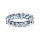 Created Light Blue Spinel Princess Cut Eternity Band in Rhodium Plated Sterling Silver