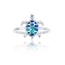 Created Blue Opal Inlay Turtle Ring in Sterling Silver