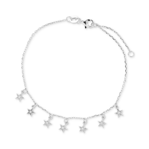 Cubic Zirconia Dangle Star Chain Bracelet in Sterling Silver or 14k Gold-Plated Sterling Silver