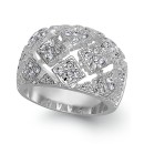 Silver Plate Crystal Mesh Wide Ring