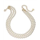 Gold-Tone Imitation Pearl Triple-Row Choker Necklace, 16