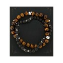 Tiger Eye Stone and Black Lava Bead Double Bracelet with Stainless Steel Beads, 8.5