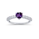 Cubic Zirconia in Sterling Silver Heart Amethyst and Round Ring