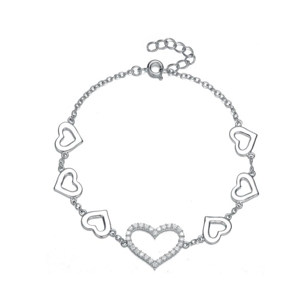 Cubic Zirconia Heart Halo Charm Kids/Teens Bracelet in Sterling Silver