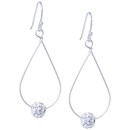 Pave Crystal Ball on an Open Tear Drop Wire Earrings Set in Sterling Silver
