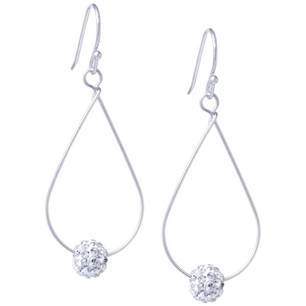 Pave Crystal Ball on an Open Tear Drop Wire Earrings Set in Sterling Silver