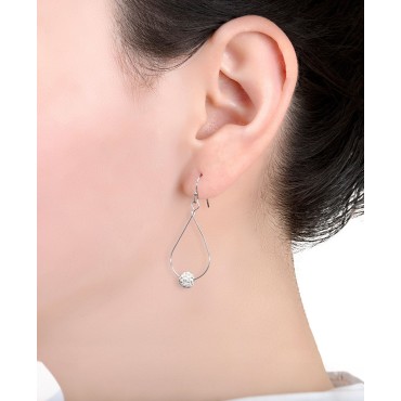 Pave Crystal Ball on an Open Tear Drop Wire Earrings Set in Sterling Silver
