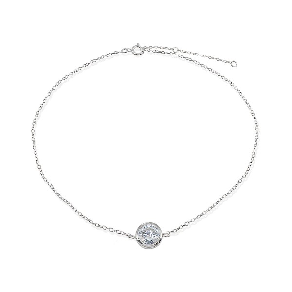 Cubic Zirconia Round Bezel Stone Ankle Bracelet in Sterling Silver or 18K Gold-Plated Sterling Silver