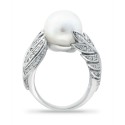 Imitation Pearl and Multi Row Pave Cubic Zirconia Ring in Silver Plate