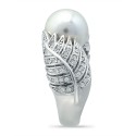 Imitation Pearl and Multi Row Pave Cubic Zirconia Ring in Silver Plate