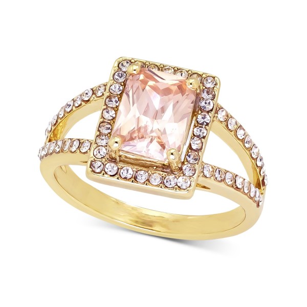 Gold-Tone Pavé & Color Square Crystal Split Ring