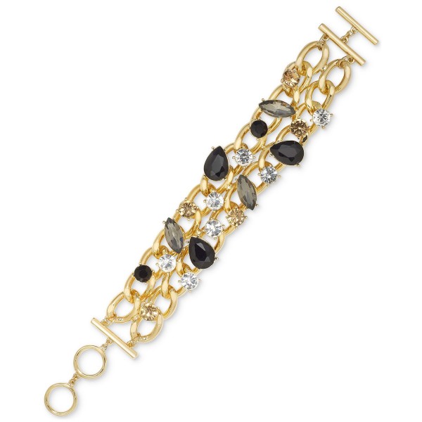 Gold-Tone Chain & Mixed Stone Double-Row Flex Bracelet