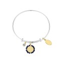 Cubic Zirconia Moon and Star Silver Plated 14K Gold Plated Charm Bangle Bracelet