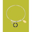 Cubic Zirconia Moon and Star Silver Plated 14K Gold Plated Charm Bangle Bracelet