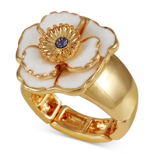 Gold-Tone Mixed Color Stone Flower Statement Ring