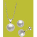 2-Pc. Set White Cultured Freshwater Pearl Pendant Necklace (9mm) & Stud Earrings (8mm)