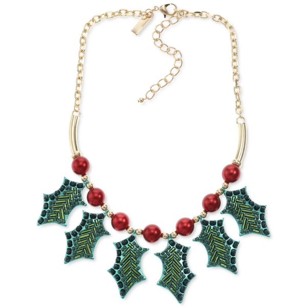 Gold-Tone Mixed Stone Holly Frontal Necklace, 18