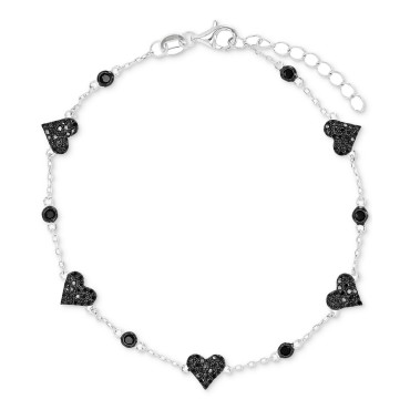 Black Spinel Heart Chain Bracelet (1 ct. t.w.) in Sterling Silver