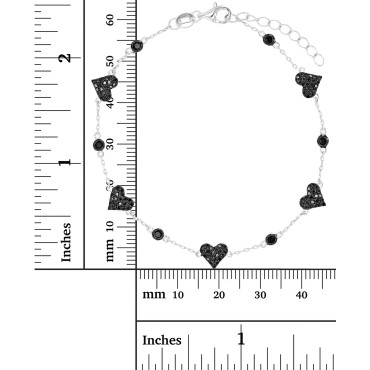 Black Spinel Heart Chain Bracelet (1 ct. t.w.) in Sterling Silver