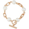 Rose Gold-Tone Imitation Pearl & Paperclip Link Flex Bracelet