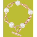 Rose Gold-Tone Imitation Pearl & Paperclip Link Flex Bracelet