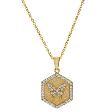 3-Pc. Set White Sapphire (1-1/2 ct. t.w.) Hexagon Disc Pendant Necklace, Bracelet, & Matching Stud Earrings in 14k Gold-Plated