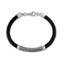 Men's Woven Bracelet in Leather and Sterling Silver