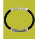 Men's Woven Bracelet in Leather and Sterling Silver