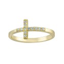 Cubic Zirconia Sideways Cross Ring in Gold Over Sterling Silver