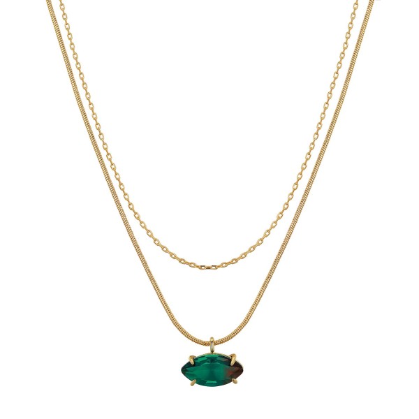 Green Glass Marquise Layered Necklace Set