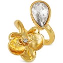 Gold-Tone Pavé Flower & Pear-Shape Crystal Bypass Ring