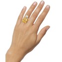 Gold-Tone Pavé Flower & Pear-Shape Crystal Bypass Ring