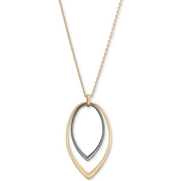 Two-Tone Double-Teardrop Pendant Necklace, 30