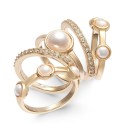 Gold-Tone 5-Pc. Set Pavé & Imitation Pearl Stackable Rings