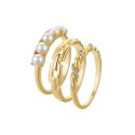 Women's Twist Faux Opal, Imitation Pearl and Chain Link Ring 3-Piece Set