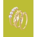 Women's Twist Faux Opal, Imitation Pearl and Chain Link Ring 3-Piece Set