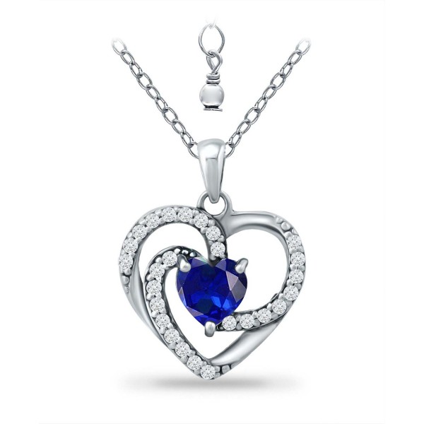 Simulated Blue Sapphire and Cubic Zirconia Heart Pendant