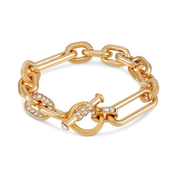 Gold-Tone Pavé Chain Link Toggle Bracelet