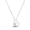 Cubic Zirconia Butterfly and Heart Necklace (1/20 ct. t.w.) in Sterling Silver