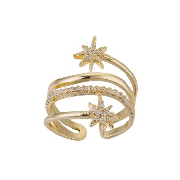 14K Gold Flash Plated Cubic Zirconia Star Adjustable Ring