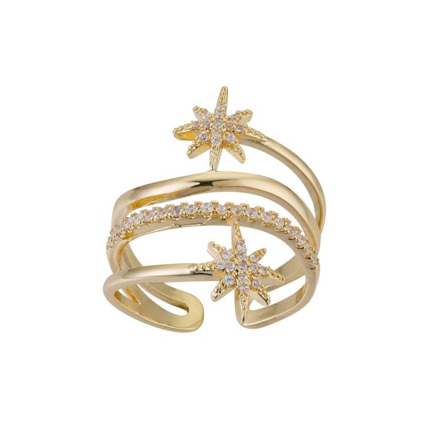 14K Gold Flash Plated Cubic Zirconia Star Adjustable Ring