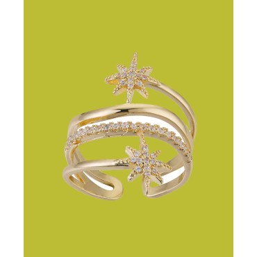 14K Gold Flash Plated Cubic Zirconia Star Adjustable Ring