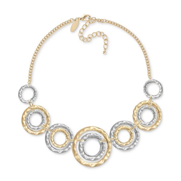 Two-Tone Hammered Link Statement Necklace, 18