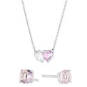 2-Pc. Set Cubic Zirconia Pear & Heart Pendant Necklace & Round Stud Earrings in Sterling Silver