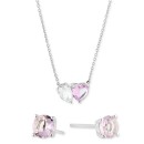 2-Pc. Set Cubic Zirconia Pear & Heart Pendant Necklace & Round Stud Earrings in Sterling Silver