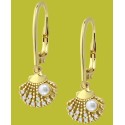 Freshwater Pearl & Cubic Zirconia Seashell Leverback Drop Earrings in 18k Gold-Plated Sterling Silver