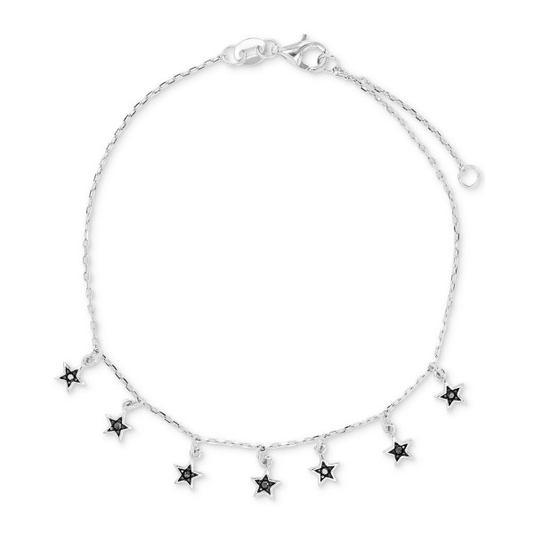 Black Spinel Star Dangle Chain Bracelet (1/10 ct. t.w.) in Sterling Silver